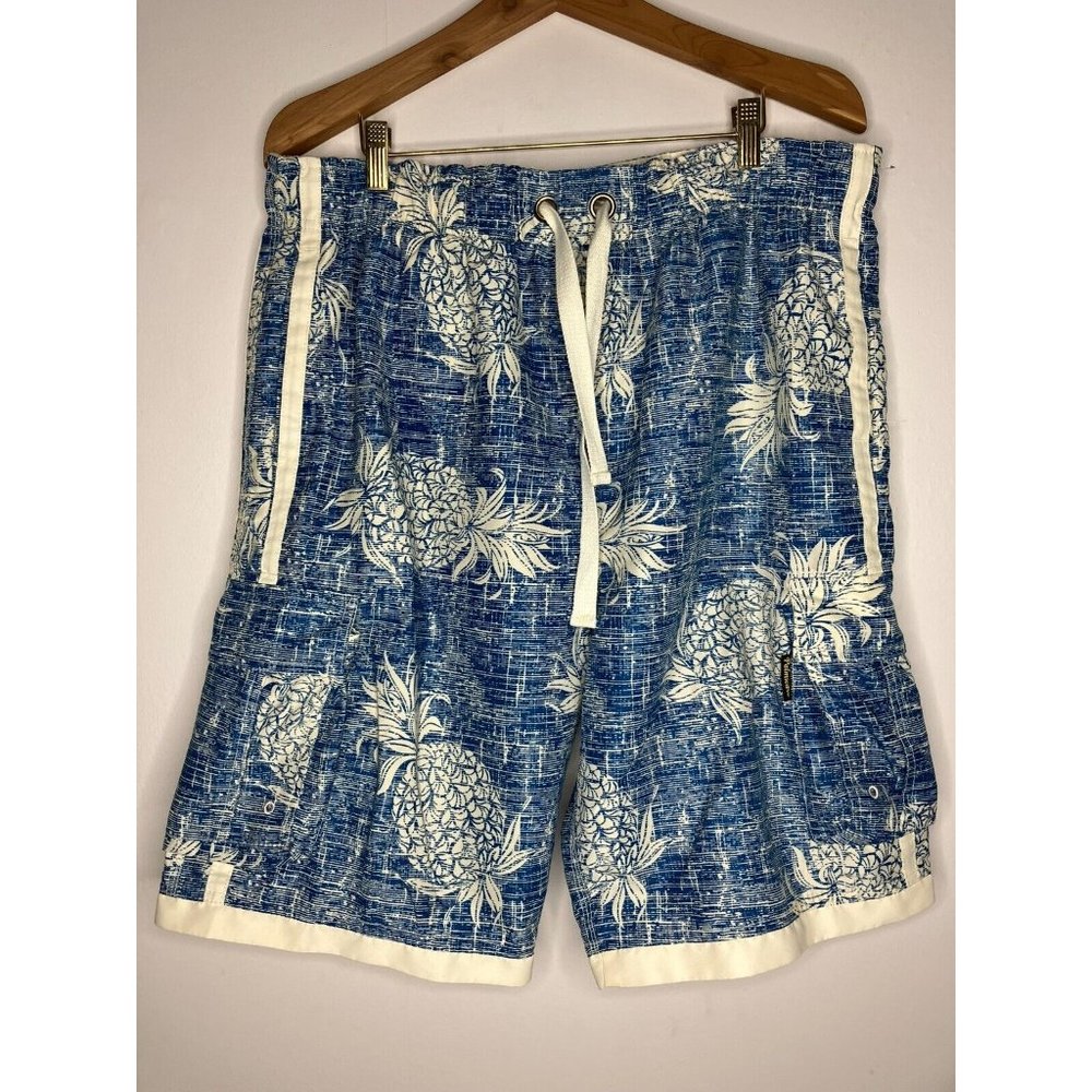 Palmwave Blue Pineapple Men's Large Swim Trunks Lined Shorts